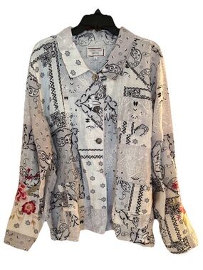 Johnny Was Workshop Ashton Bandana Jacket XL Linen Embroidered Boho Western